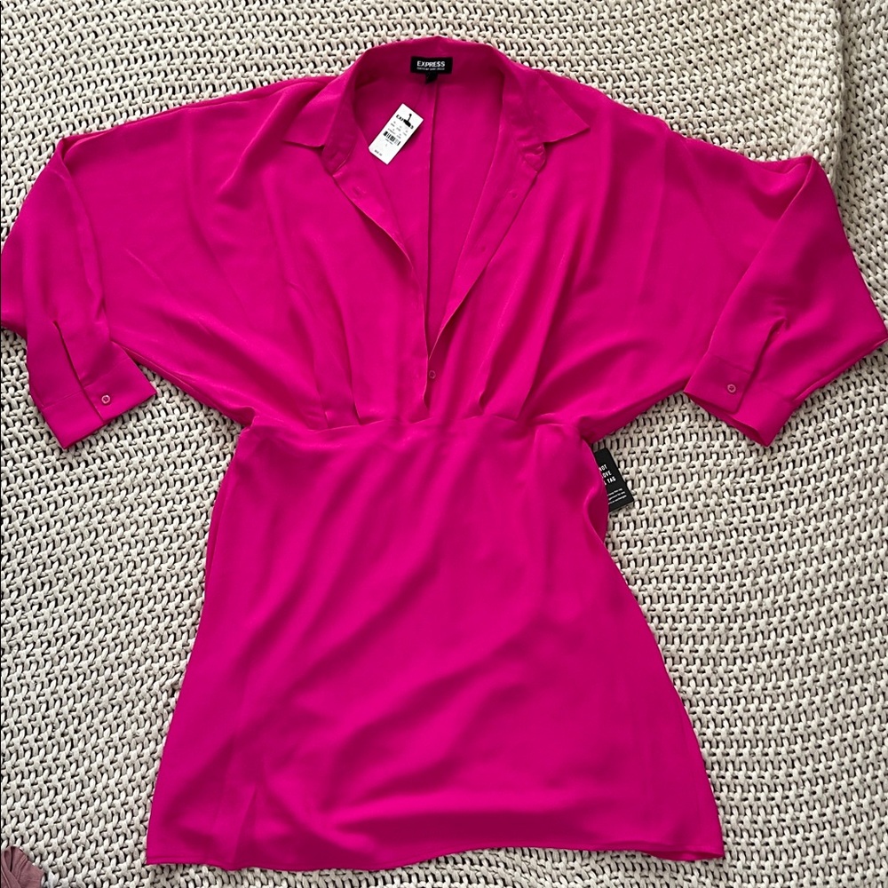 Express Vibrant Pink Portofino Shirt Dress